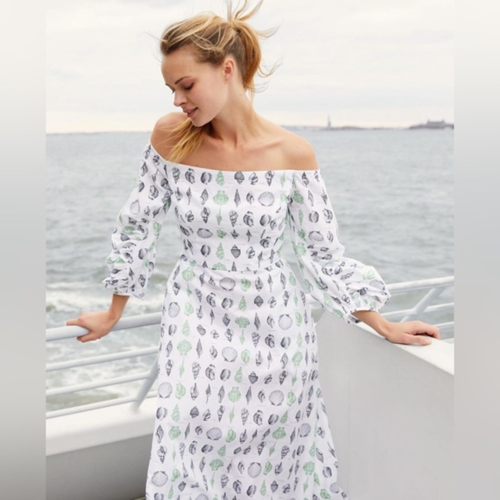 Pearl by Lela Rose‎ Seashell Print Off Shoulder Maxi Dress